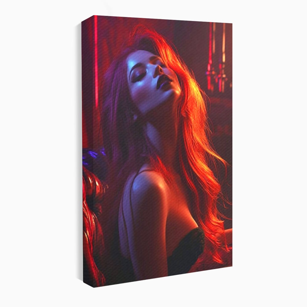 Tablou canvas cu tablou canvas cu femeie si lumina rosie, fara rama, pe sasiu de lemn